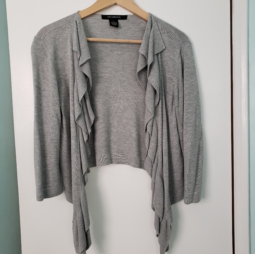 89th & Madison Ruffle Cropped Open Cardigan Gray S
